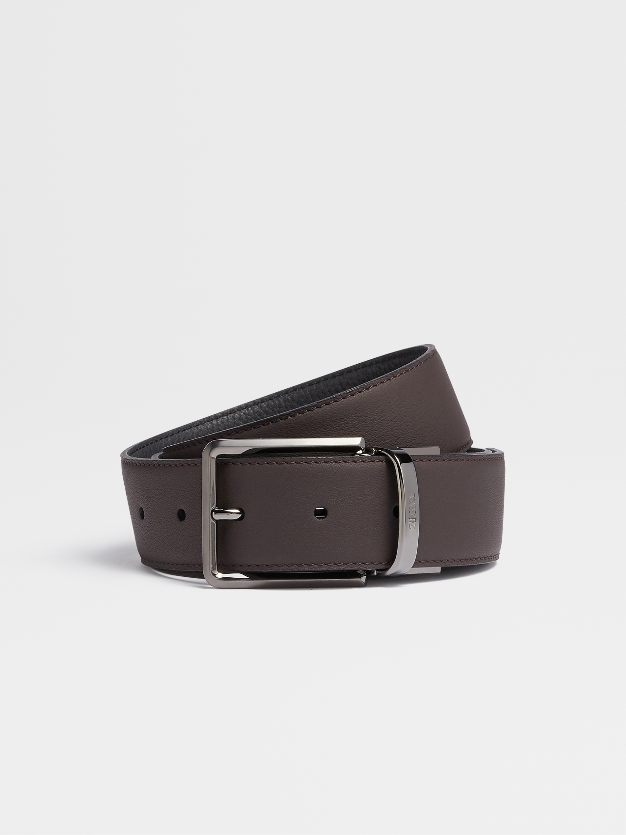 Dark Brown Smooth Leather and Black Grained Leather Reversible Belt